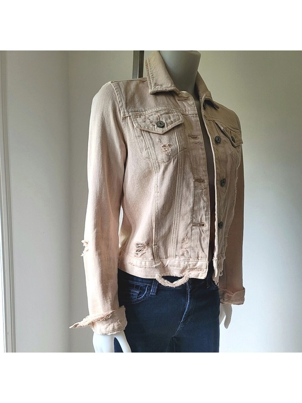 Abercrombie & Fitch Ribbed and Distressed Light Pink Denim Jacket Size XS
